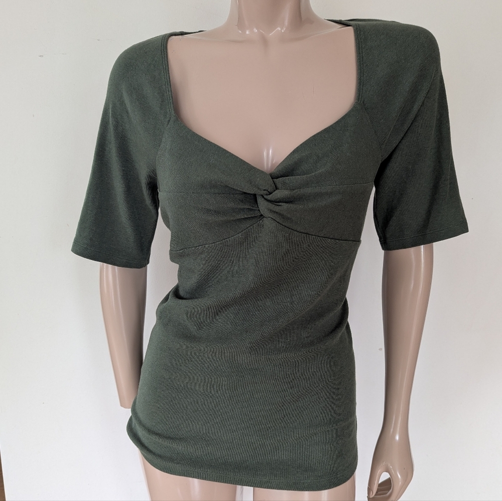 GAP Green Tie Front Fitted Blouse